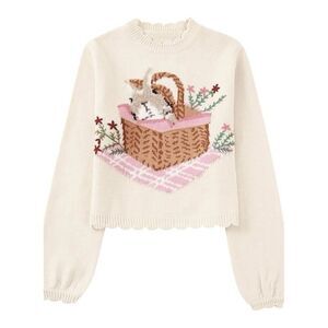 SundayUp Bunny Sweater Womens Sz L Cottagecore Cropped Rabbit coquette